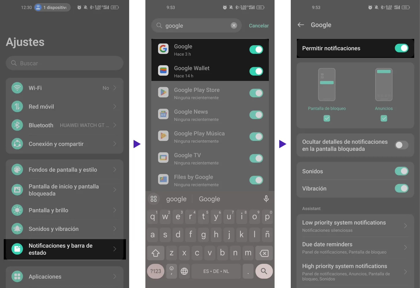 Notification settings toggle screen