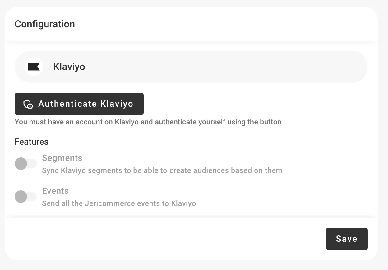 Klaviyo authentication page in settings