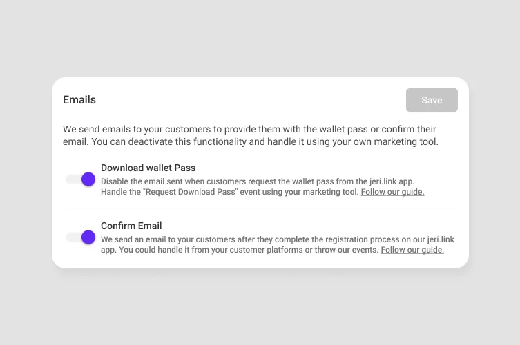 Email notification toggles in settings