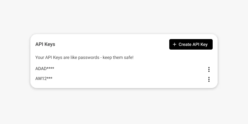 API key creation card