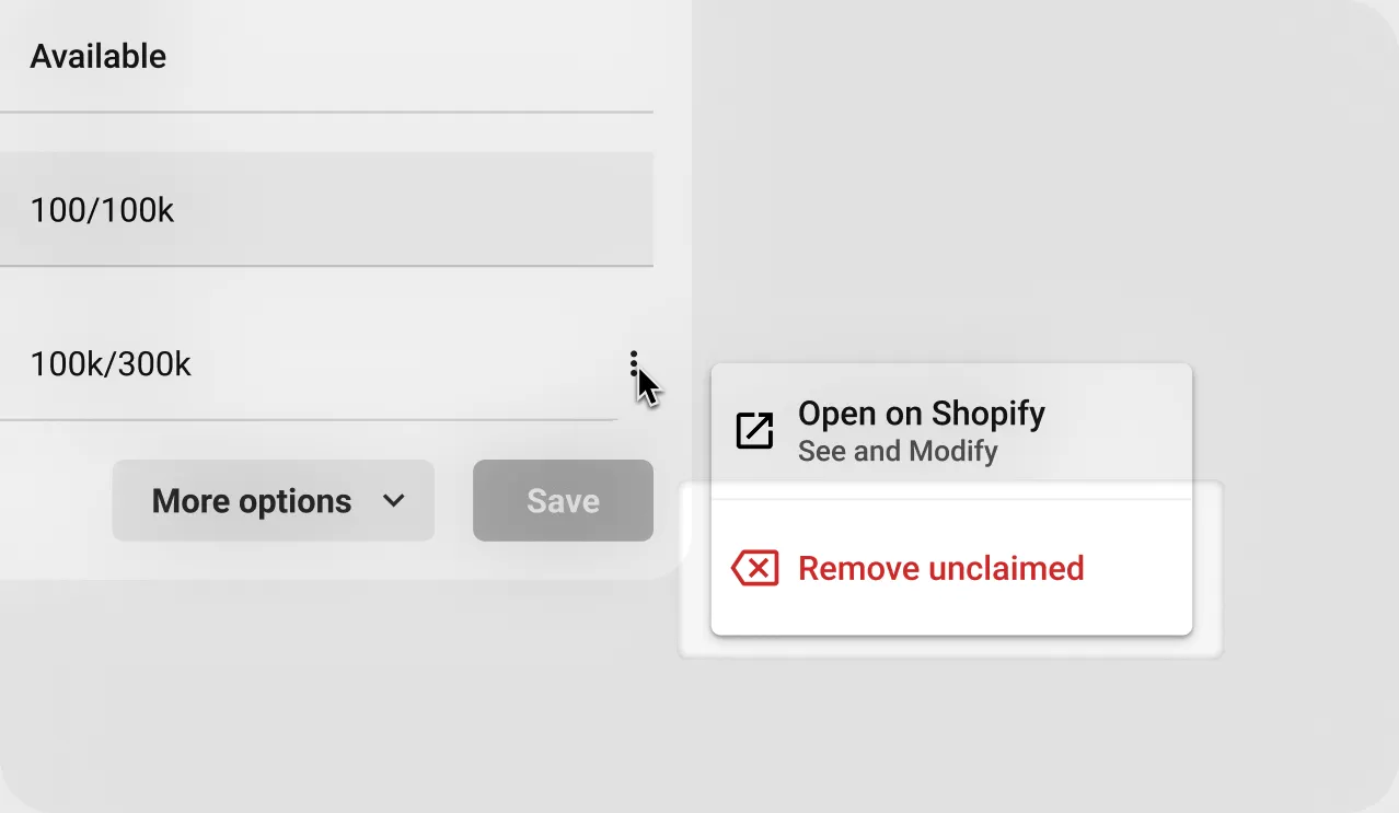 Remove unclaimed codes option