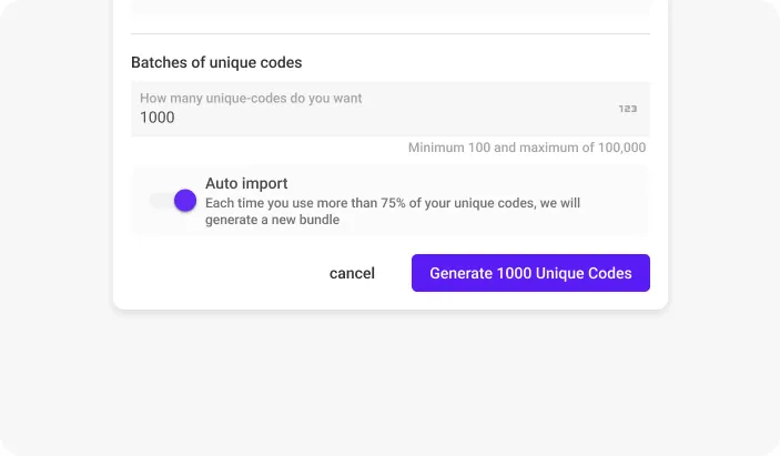Auto-import section for unique codes