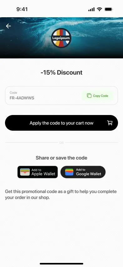 Coupon displayed in the web app
