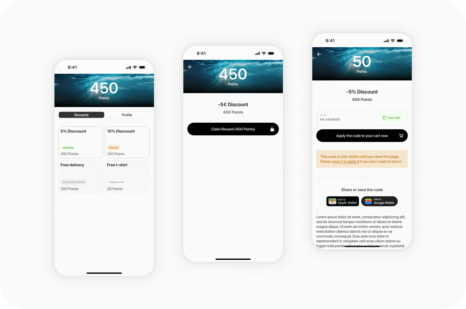 Rewards redemption process in web app