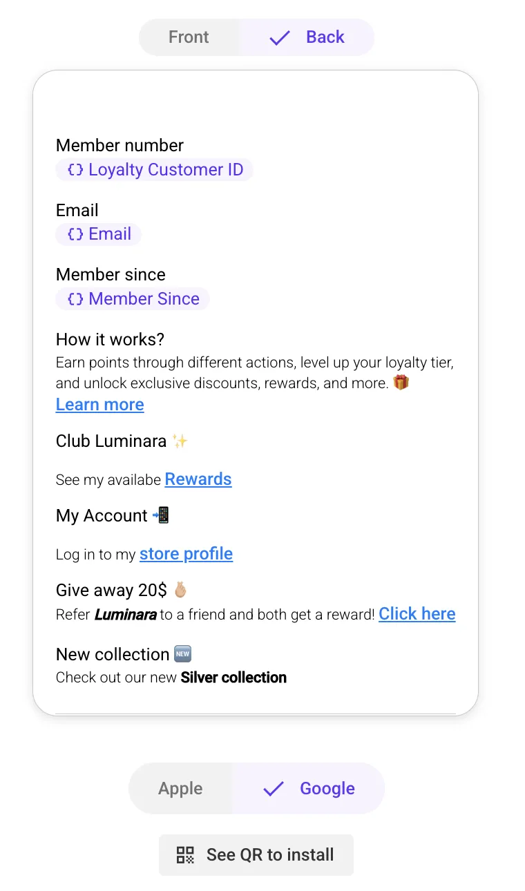 Android Wallet back sections design