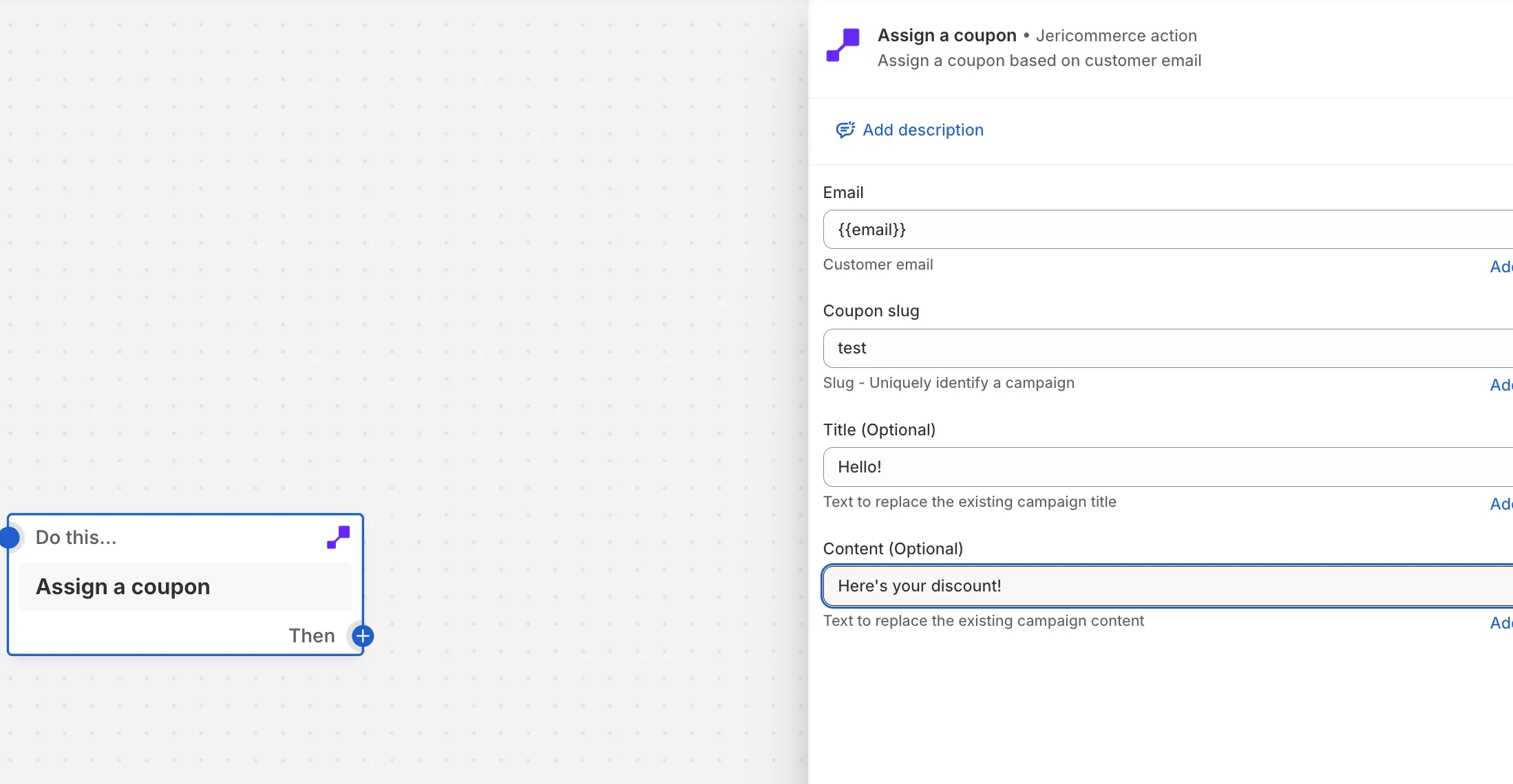 Shopify Flow assign coupon action config