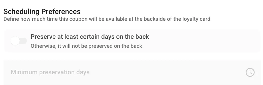 Coupon scheduling preferences settings