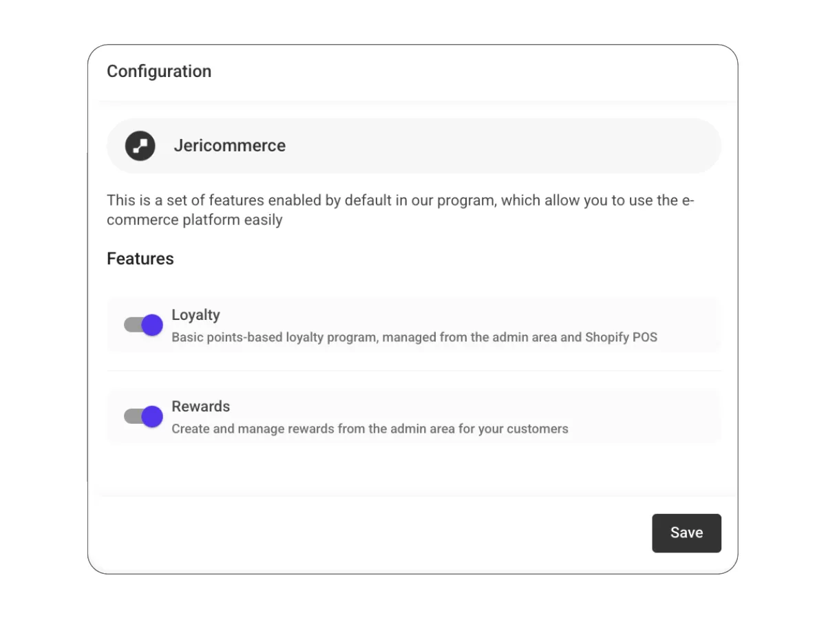 JeriCommerce integration settings page