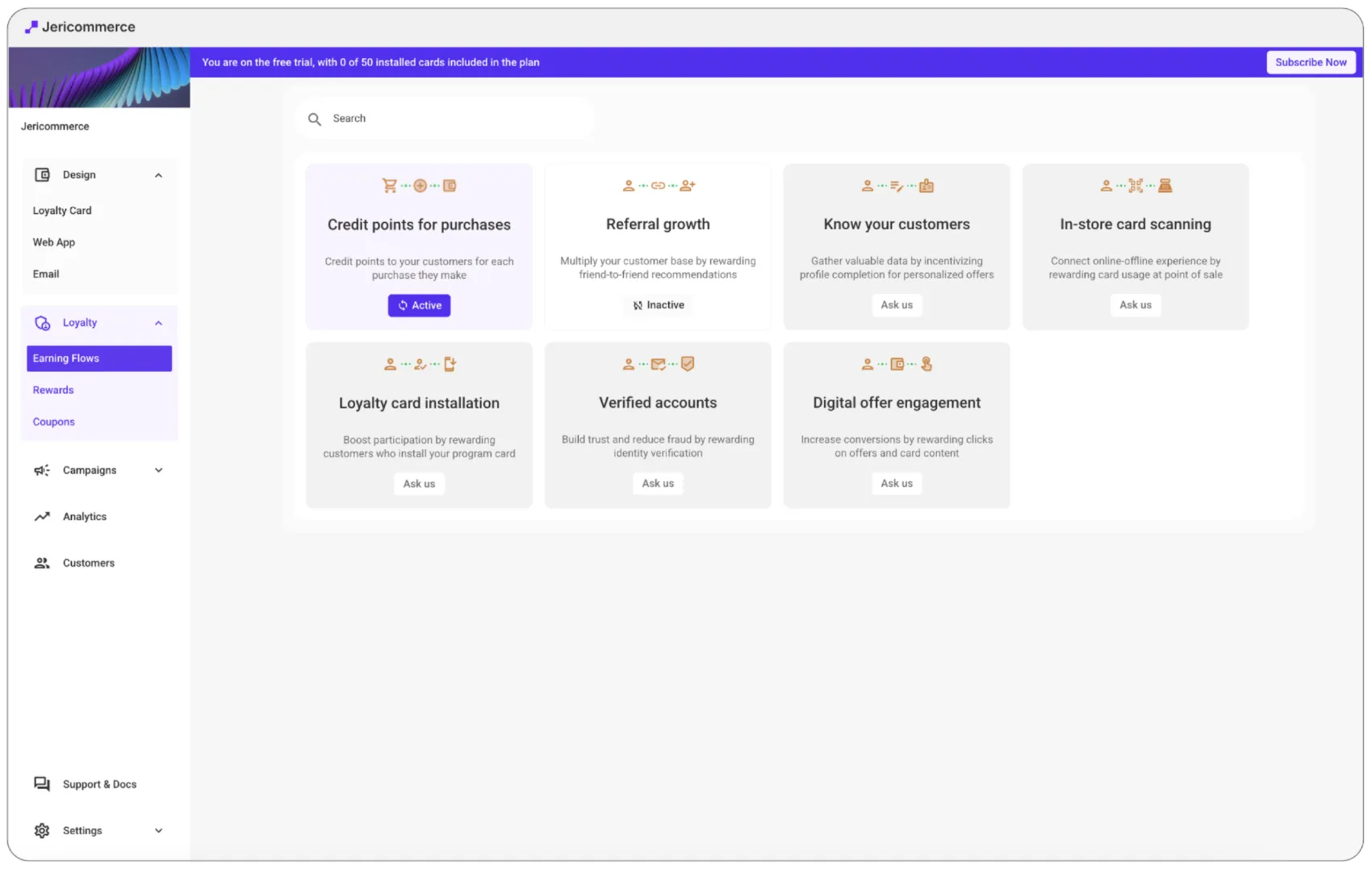 Earning flows configuration page