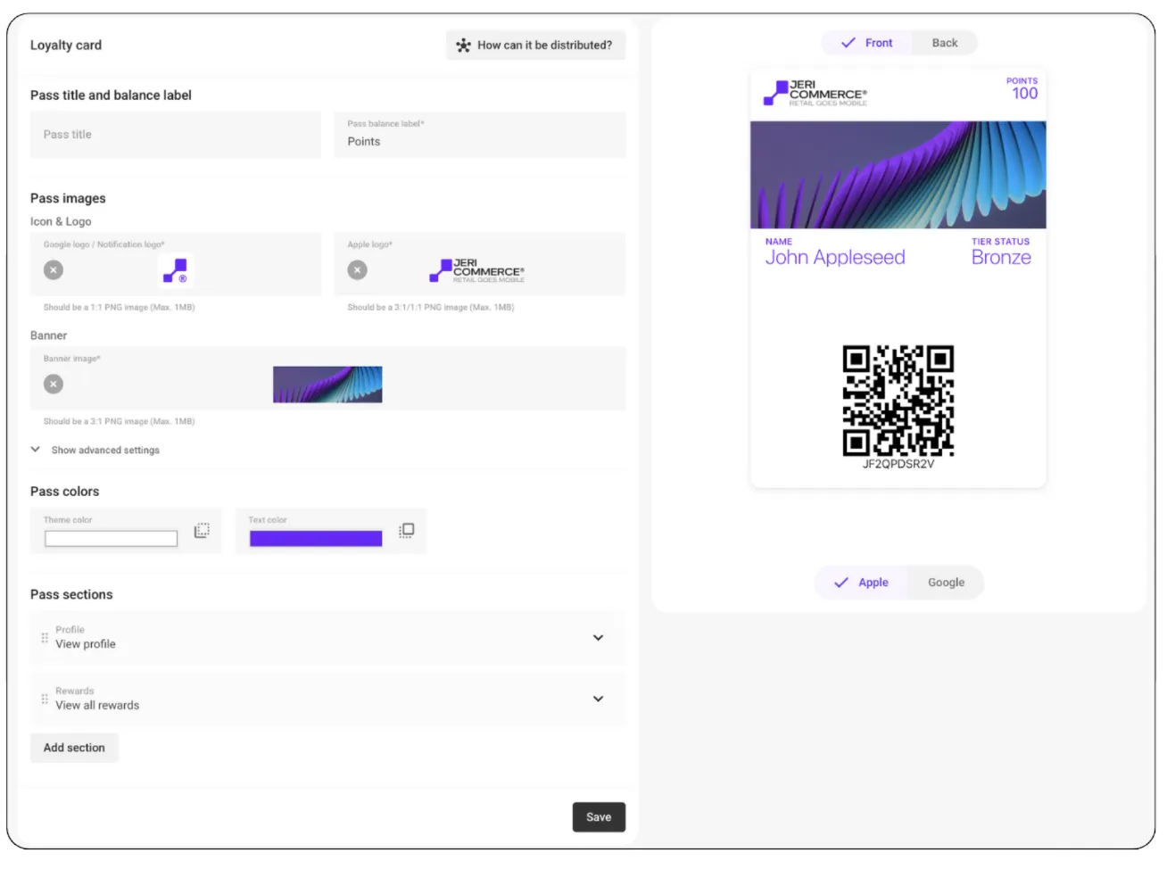 Loyalty card design page