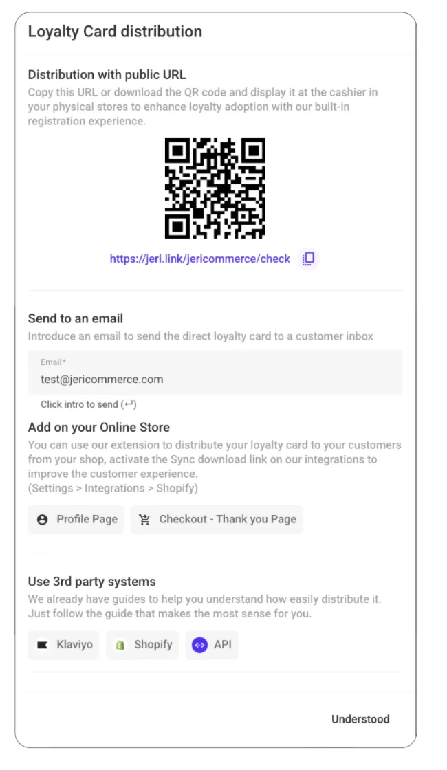 Loyalty card distribution settings
