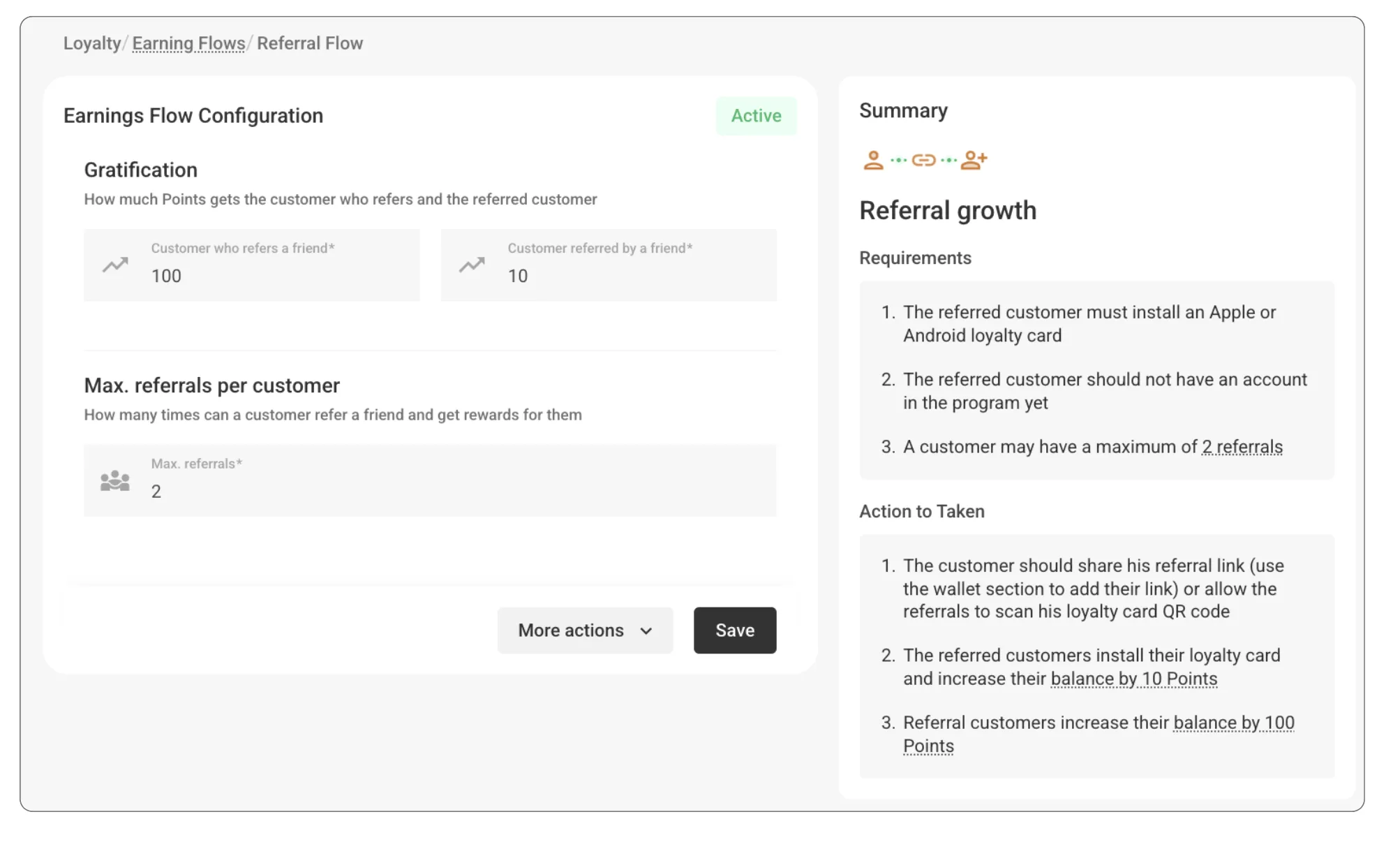 Referral growth earning flow settings