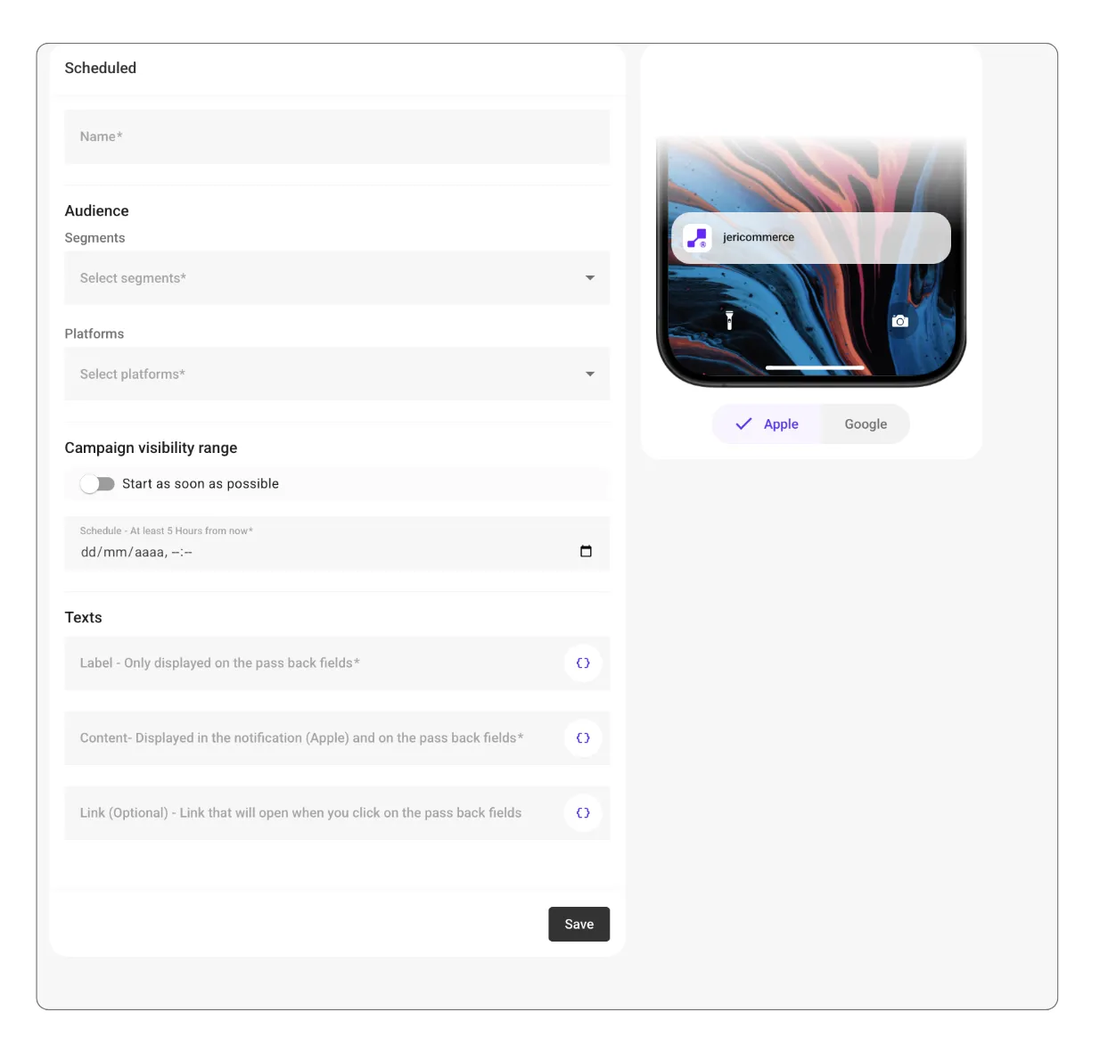 Scheduled campaigns page