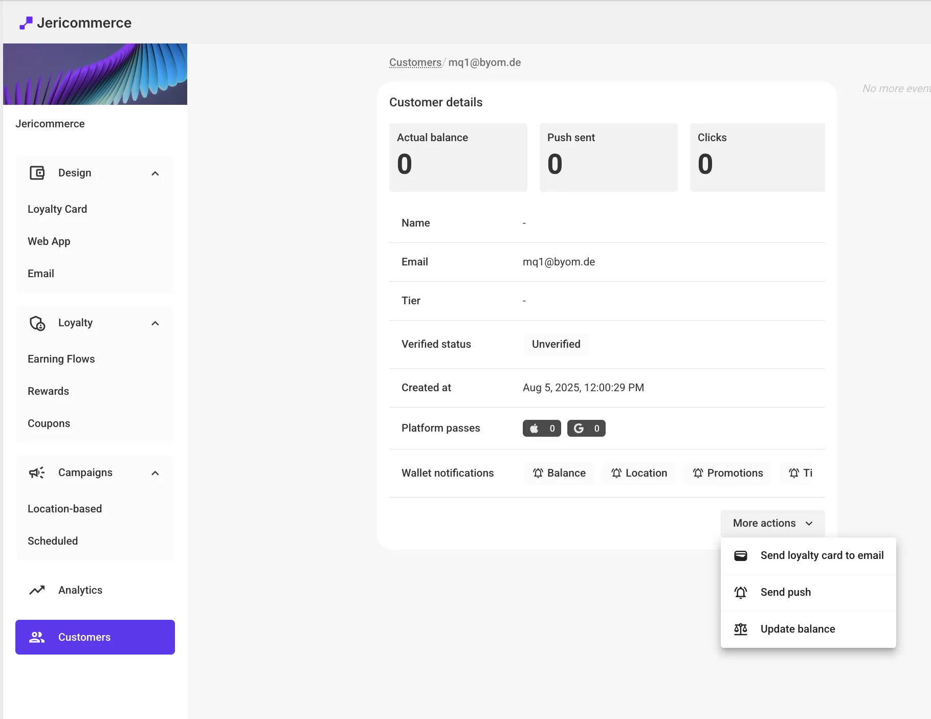 Change balance from JeriCommerce admin — More actions