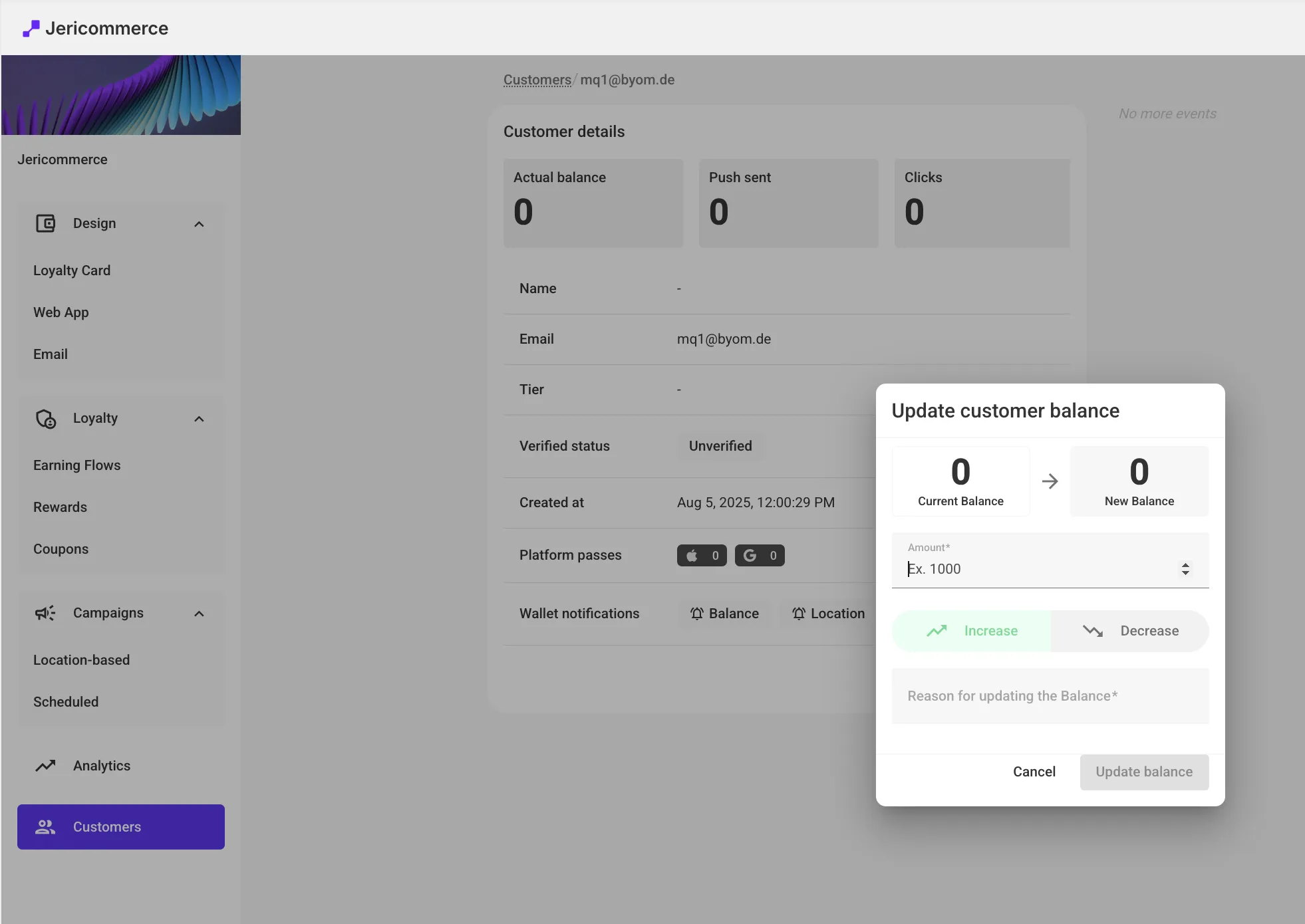 Update balance dialog