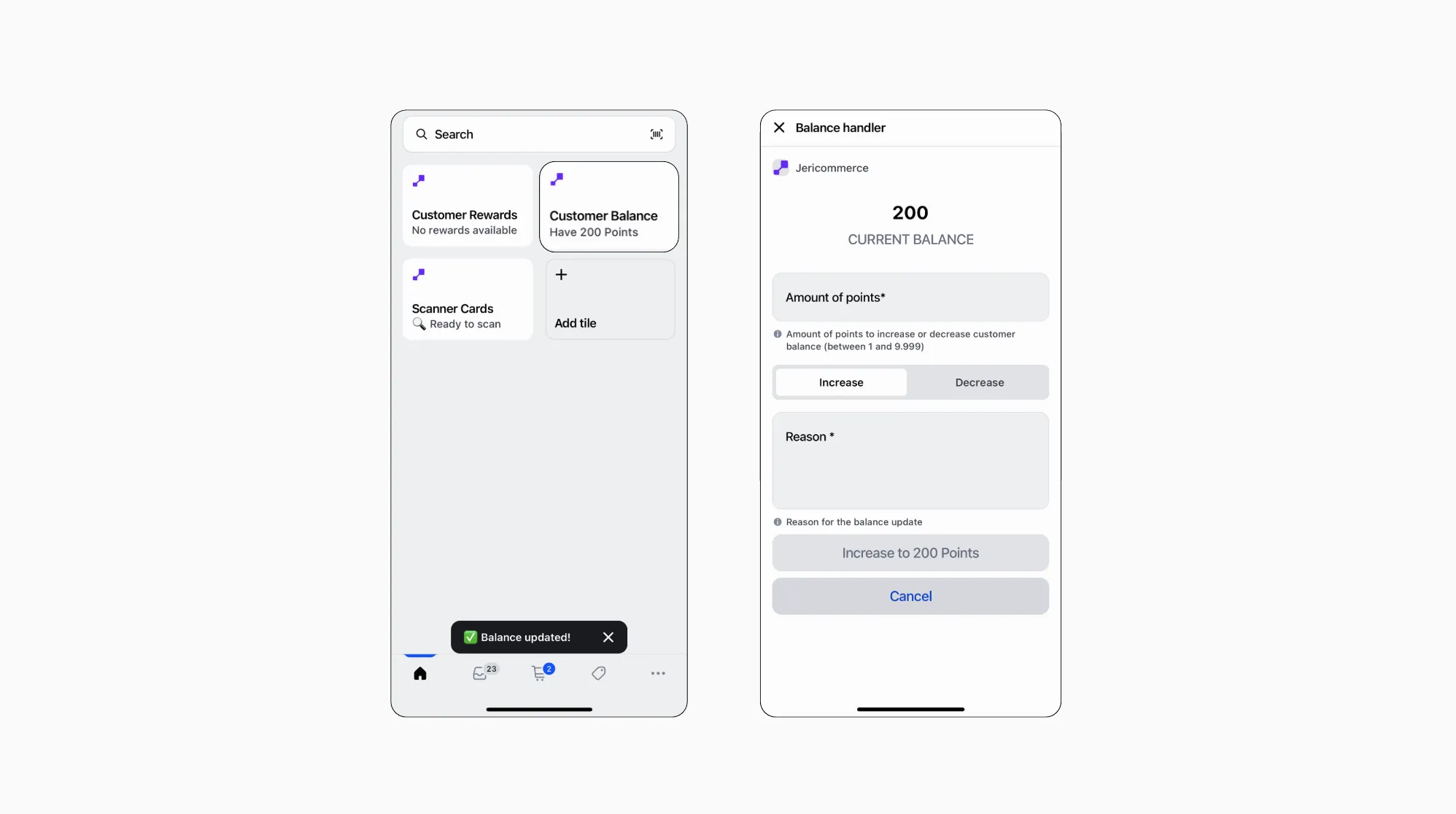 Shopify POS loyalty tile showing customer balance