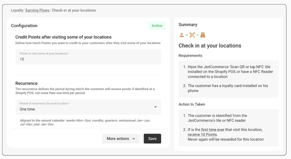 Check-in at location earning flow settings