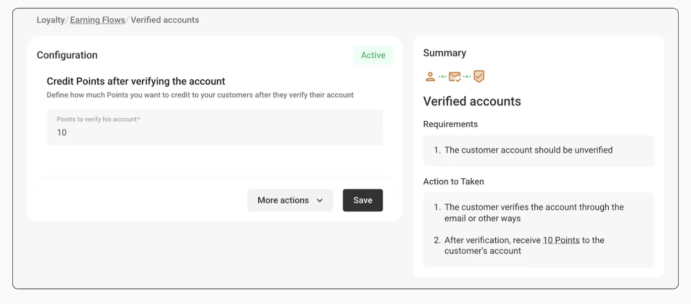 Credit points for account verification settings