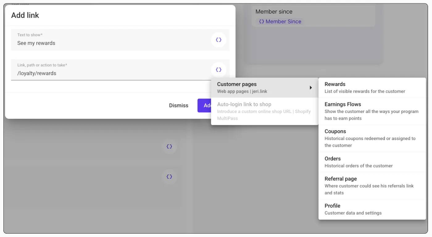 Back of the Wallet sections editor
