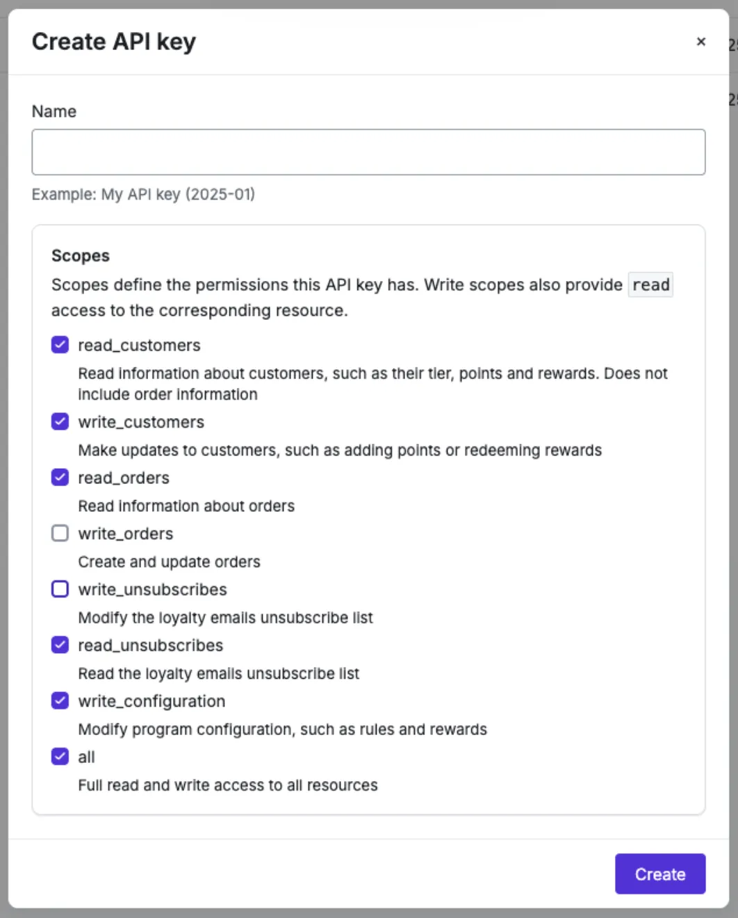 Create API key in LoyaltyLion settings