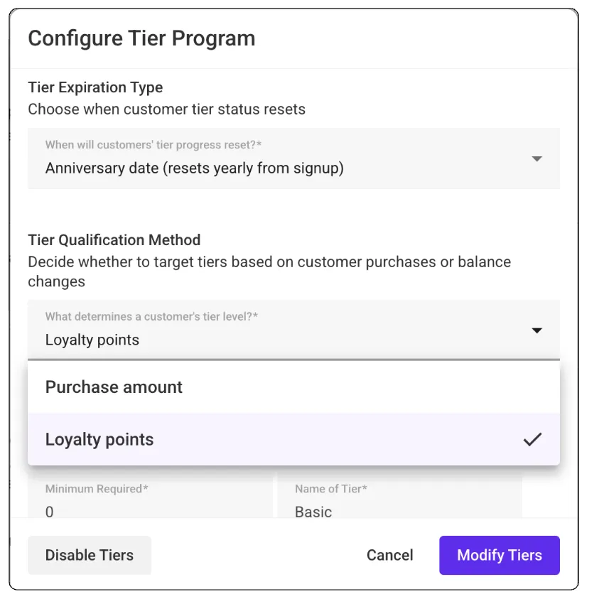 Tier points calculation settings