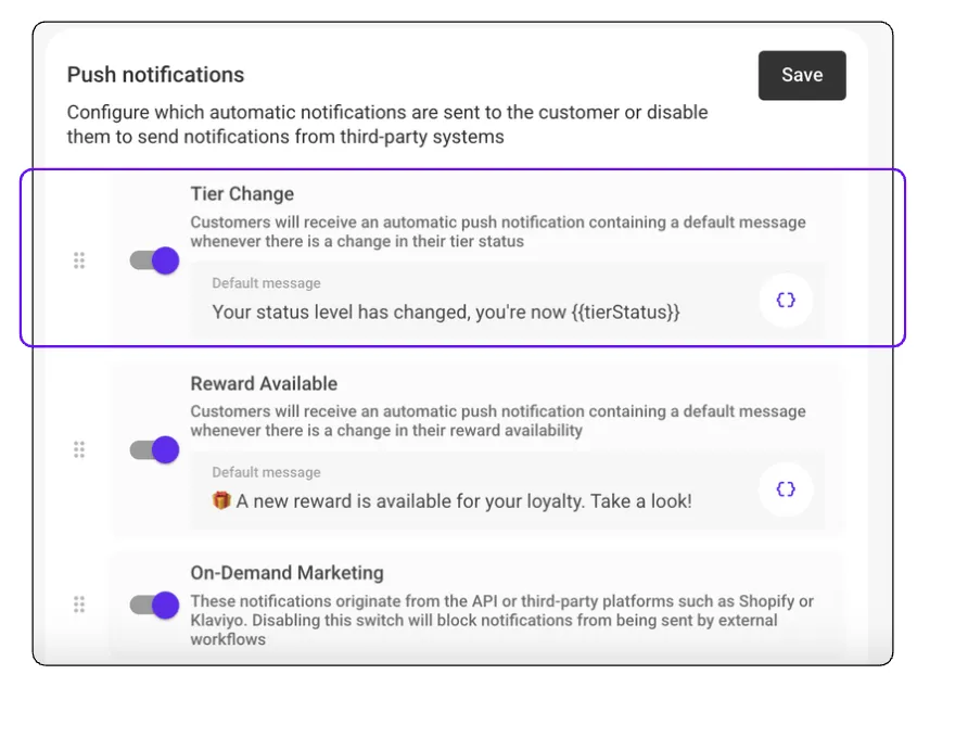 Tier notification push settings