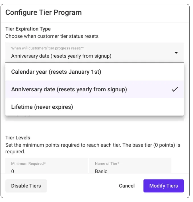 Tier recalculation cycle settings