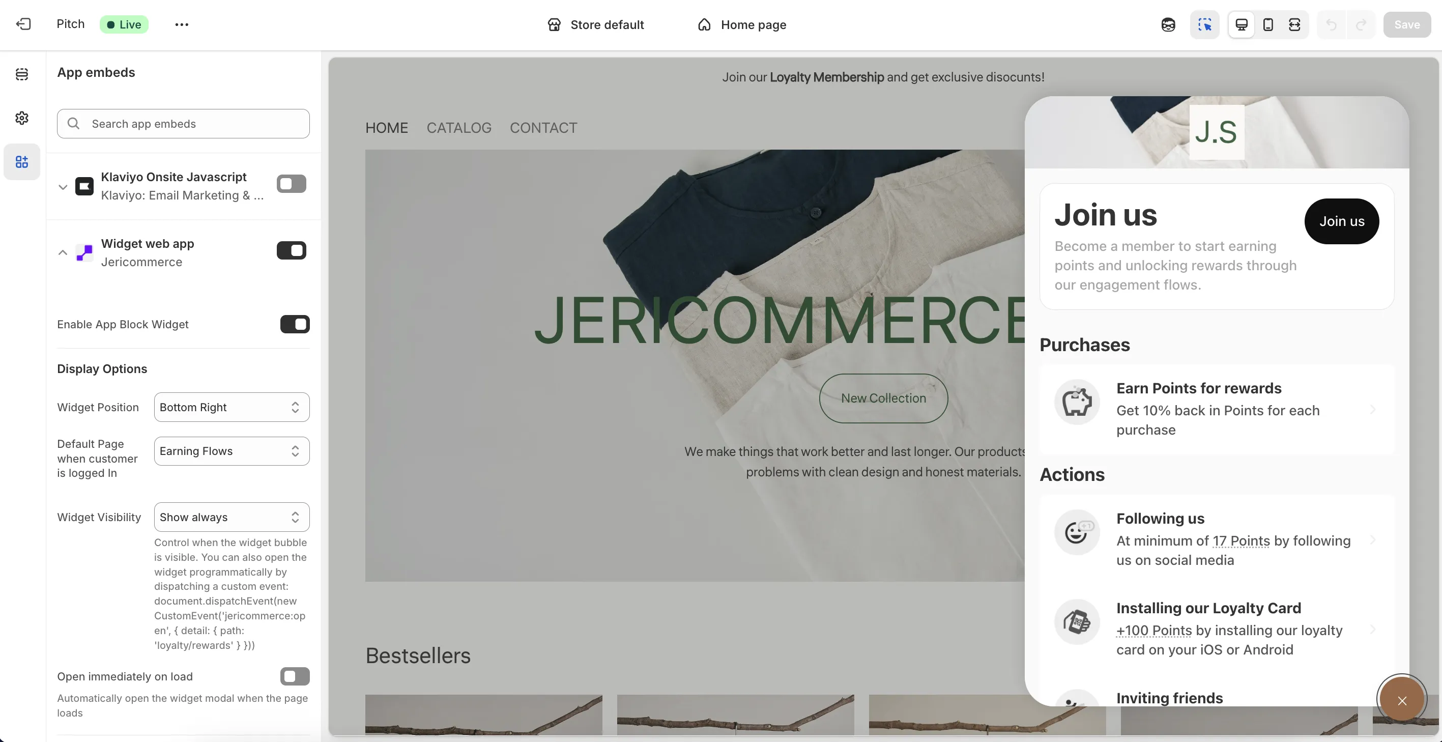 Embedded widget in Shopify theme editor