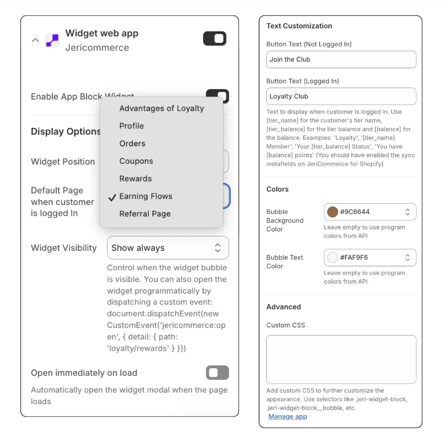 Widget settings in Shopify theme editor