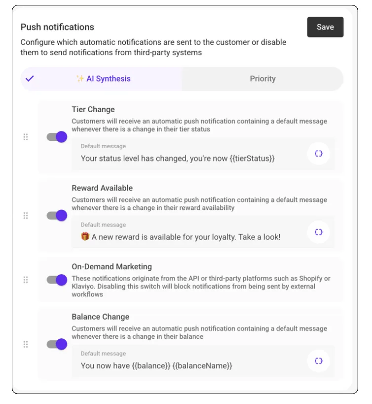 Notification delivery settings page