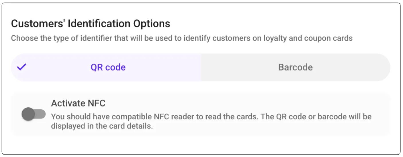 Technical settings for card identification