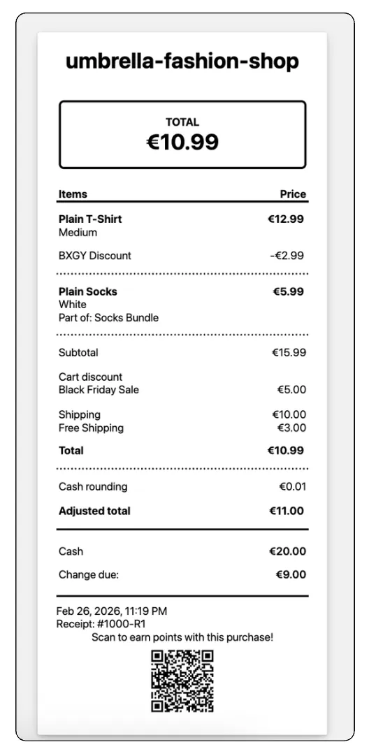 Receipt with QR code example