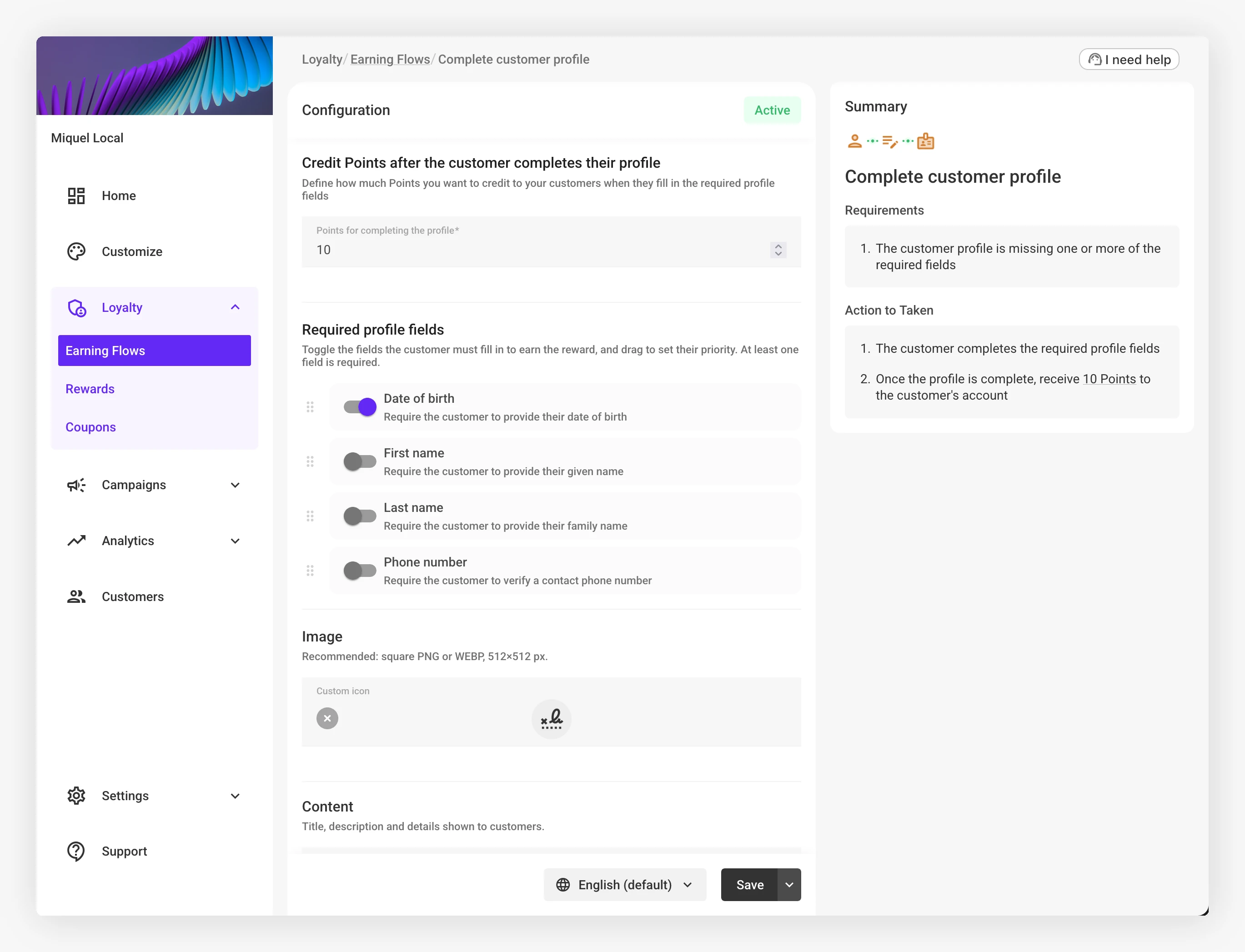 Complete User Profile setup in the admin