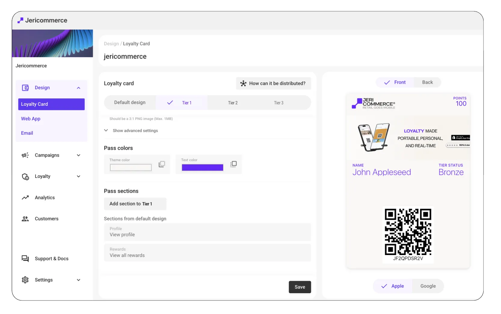 Loyalty card tier customization options